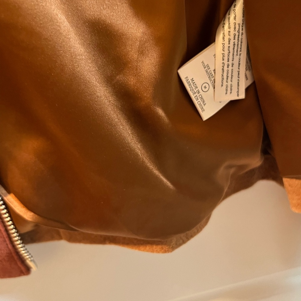 Blank NYC Brown Suede Bomber Jacket with Cream Shearling Collar - Picture 4 of 8